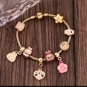 18K Gold Labubu Character Themed Fully Loaded Charm Bracelet Unisex Kawaii Anime